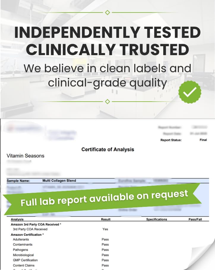 VITAMIN SEASONS Multi Collagen Blend Powder | Women and Men | Hyaluronic Acid + Vitamin C | Hydrolyzed Multi Collagen Peptides | Non-GMO, Gluten-Free, Keto, Paleo | 488g | Made in USA